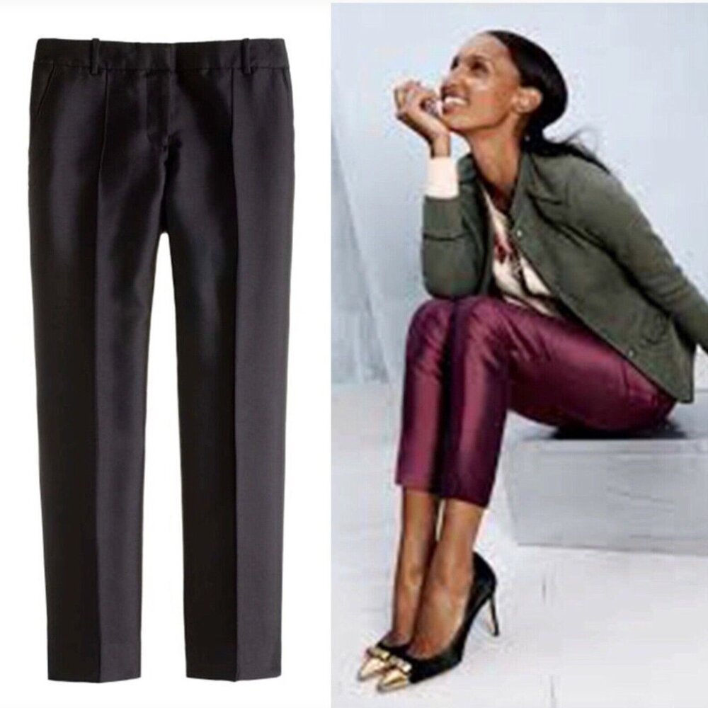 JCrew Silk Shantung Straight Leg Capri Black Pants Sz 8